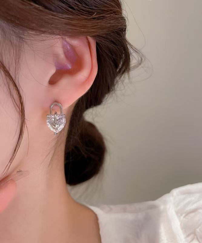 Chic Copper Zircon Asymmetrical Little Bear Love Lock Stud Earrings