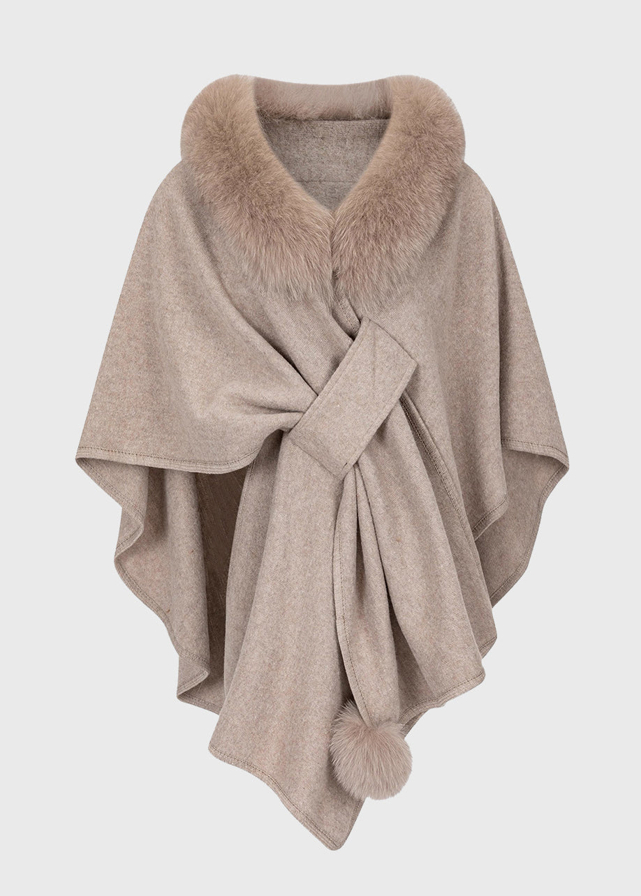 Chic Dark Grey Fur Collar Coats Batwing Sleeve