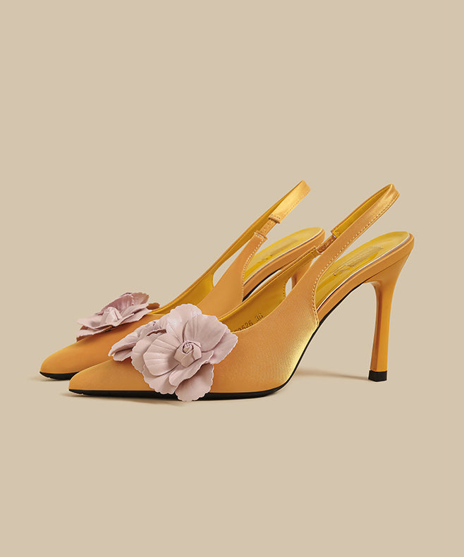 Chic Floral Splicing Stiletto Sandals Yellow Faux Leather