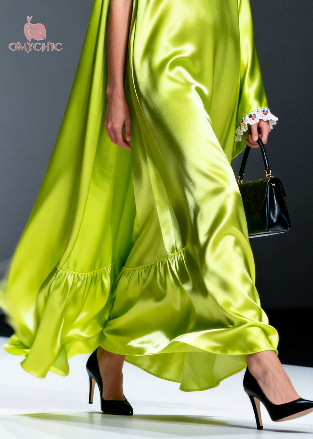 Chic Fluorescent Green Oversized Draping Silk Dresses Sleeveless