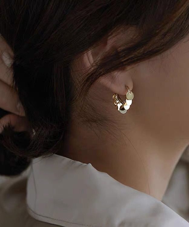 Chic Gold Alloy Love Sequins Tassel Hoop Earrings