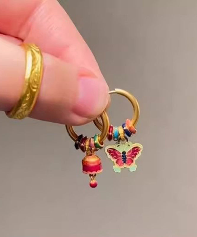 Chic Gold Ancient Gold Asymmetric Butterfly Bell Ename Drop Earrings
