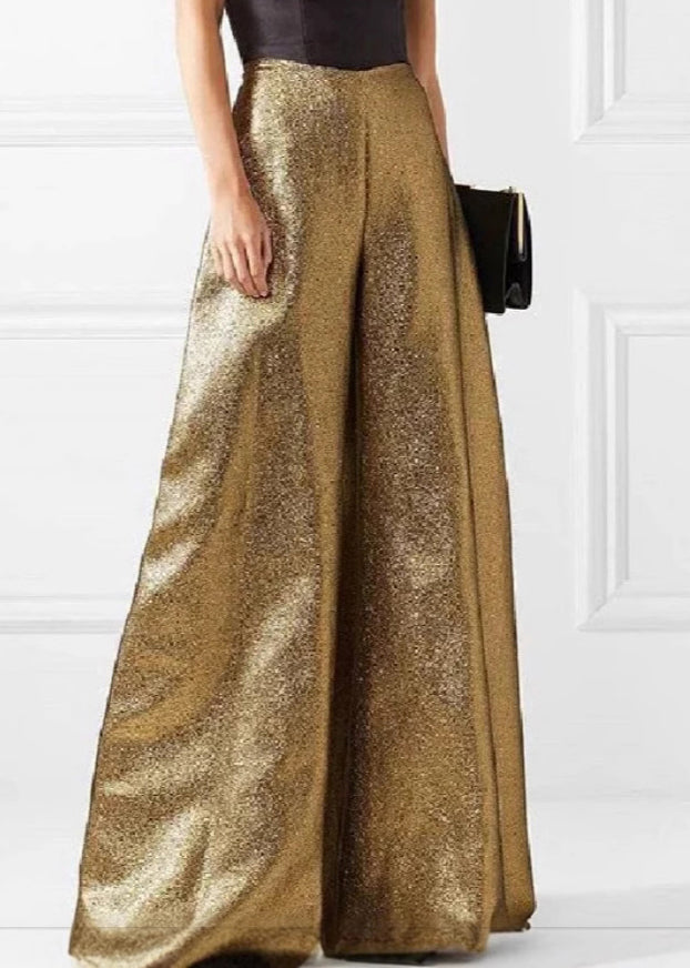 Chic Gold Cold Shoulder Patchwork Wide Leg Jumpsuit Summer