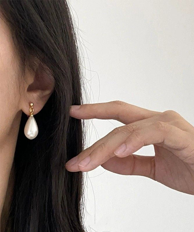Chic Gold Copper Alloy Pearl Water Drop Stud Earrings