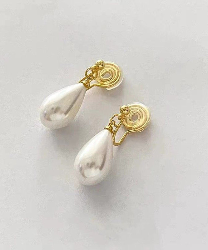 Chic Gold Copper Alloy Pearl Water Drop Stud Earrings