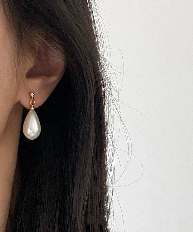 Chic Gold Copper Alloy Pearl Water Drop Stud Earrings