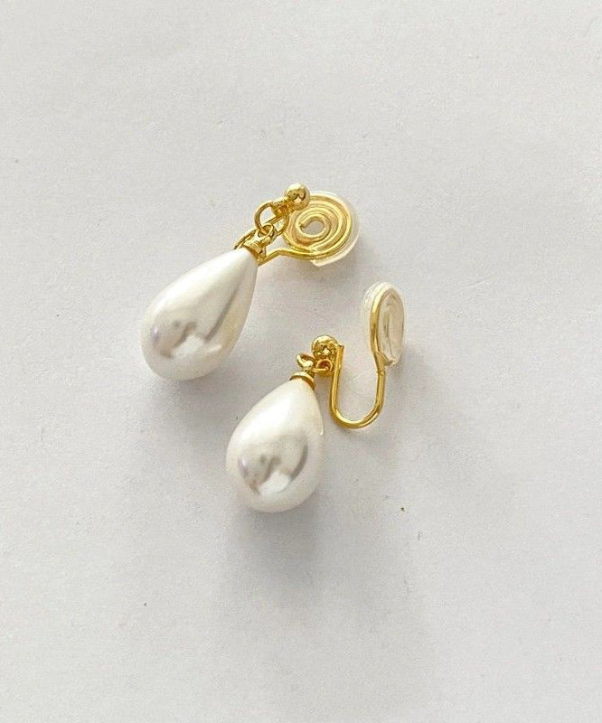 Chic Gold Copper Alloy Pearl Water Drop Stud Earrings