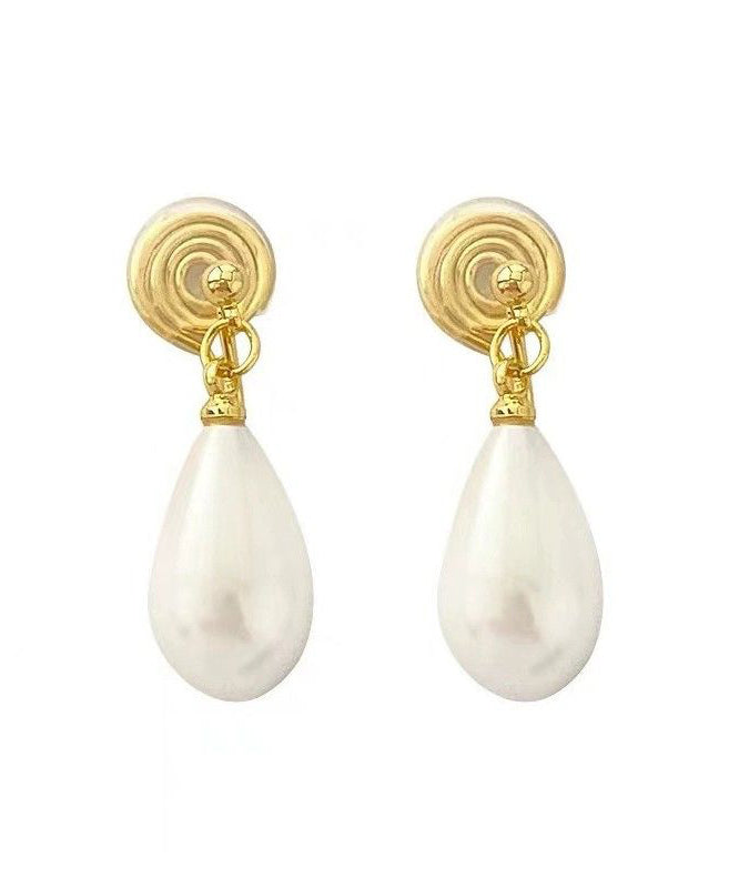 Chic Gold Copper Alloy Pearl Water Drop Stud Earrings