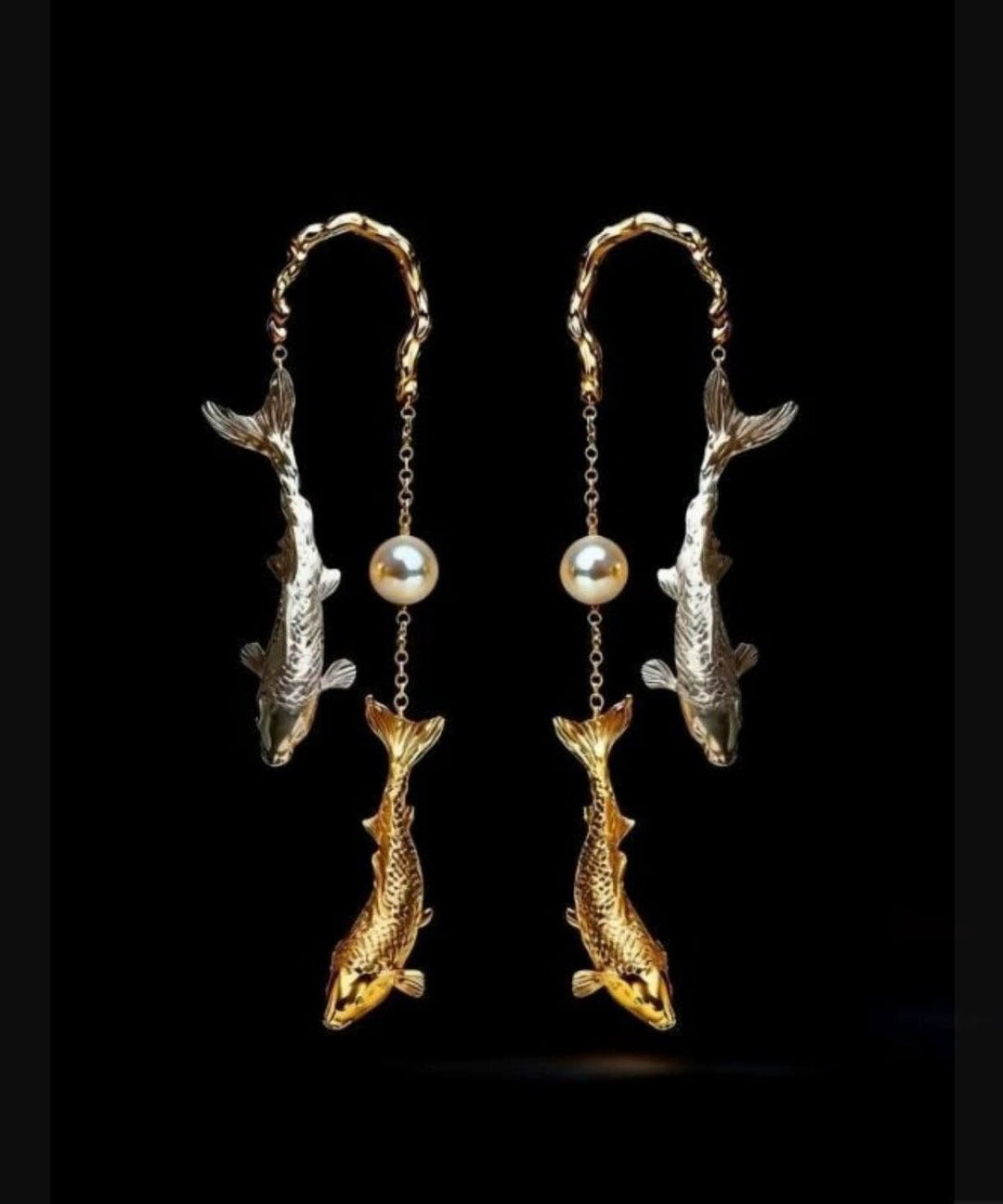 Chic Gold Copper Overgild Pearl Koi Fish Drop Earrings