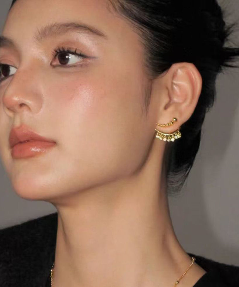 Chic Gold Copper Overgild Zircon Patchwor Tassel Two Ways Of Wearing It Stud Earrings