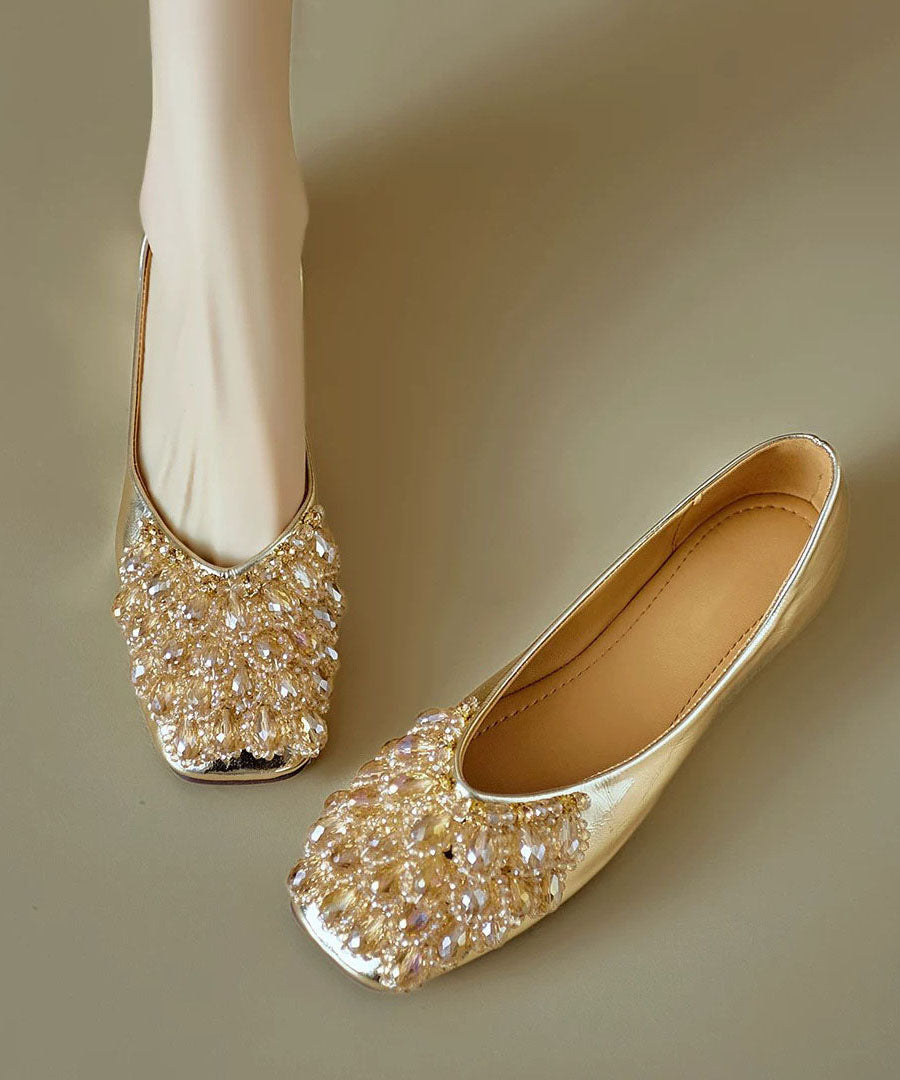 Chic Gold Square Toe Zircon Women Splicing Flat Shoes