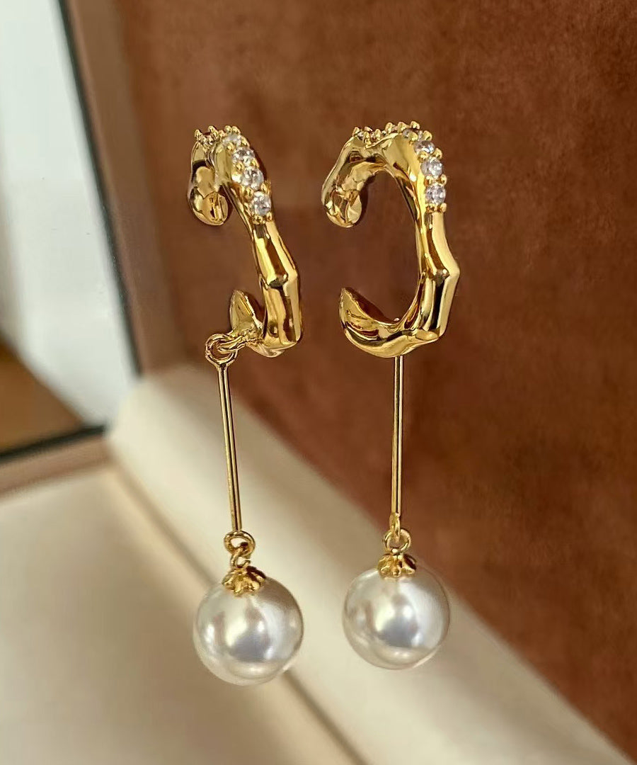 Chic Gold Zircon Pearl Tassel Drop Earrings