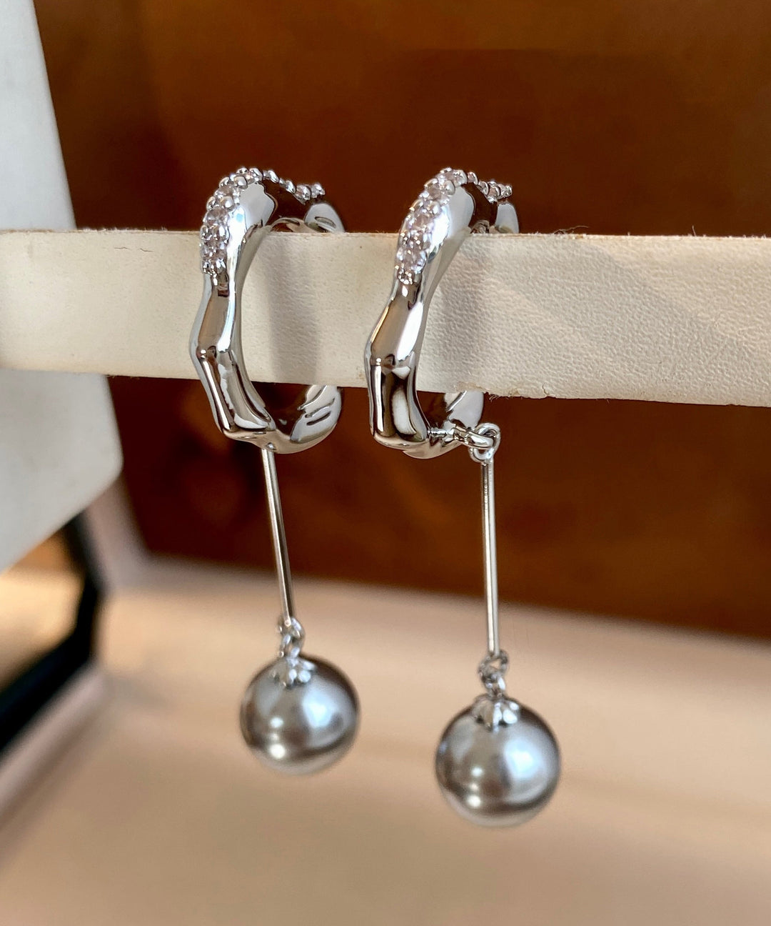 Chic Gold Zircon Pearl Tassel Drop Earrings