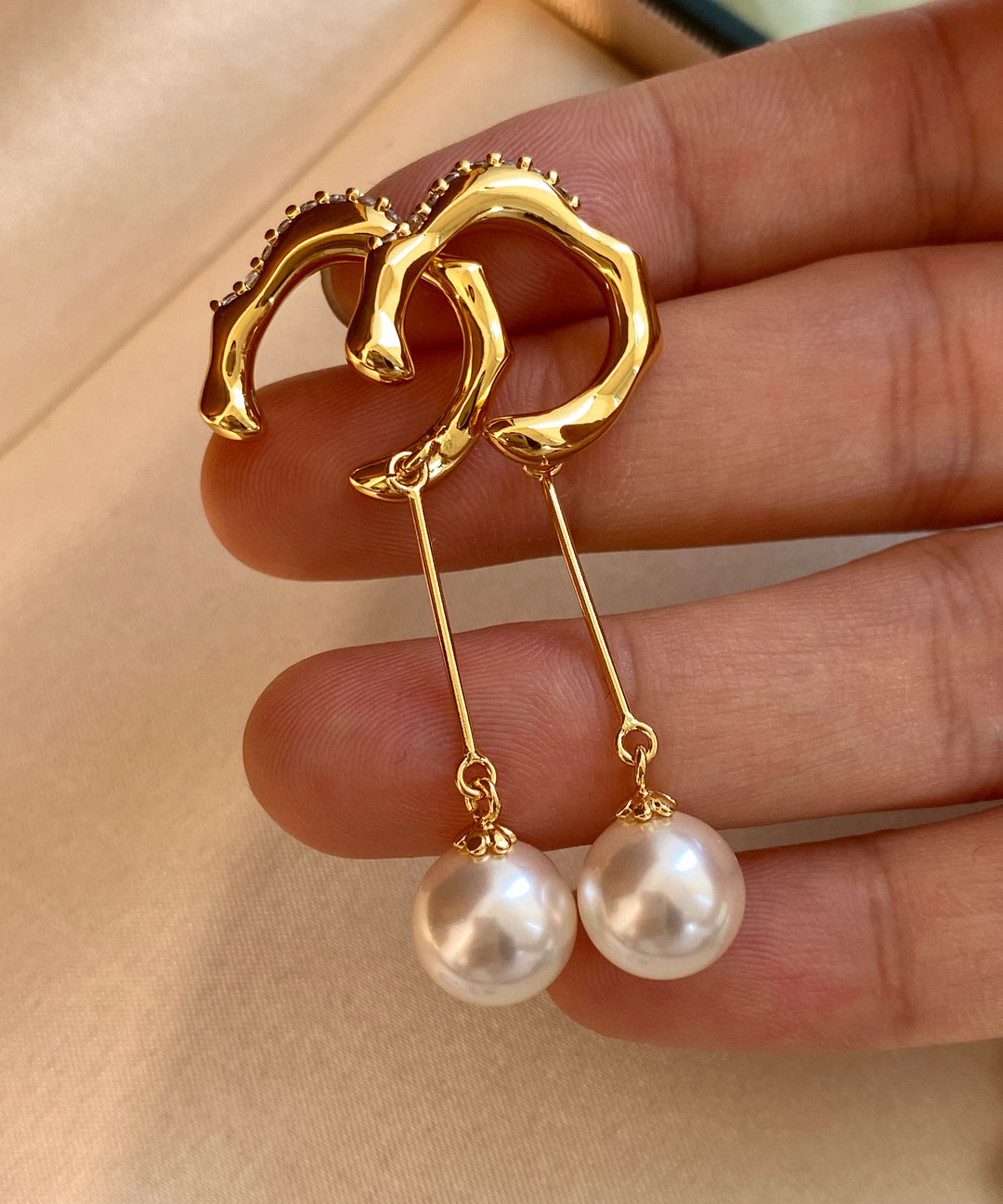 Chic Gold Zircon Pearl Tassel Drop Earrings