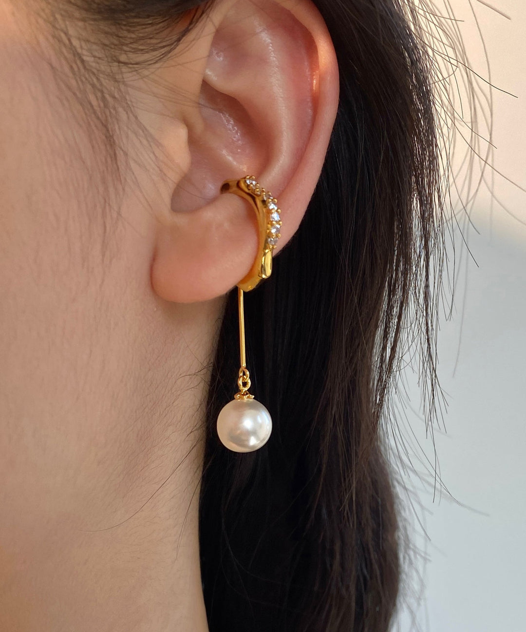 Chic Gold Zircon Pearl Tassel Drop Earrings