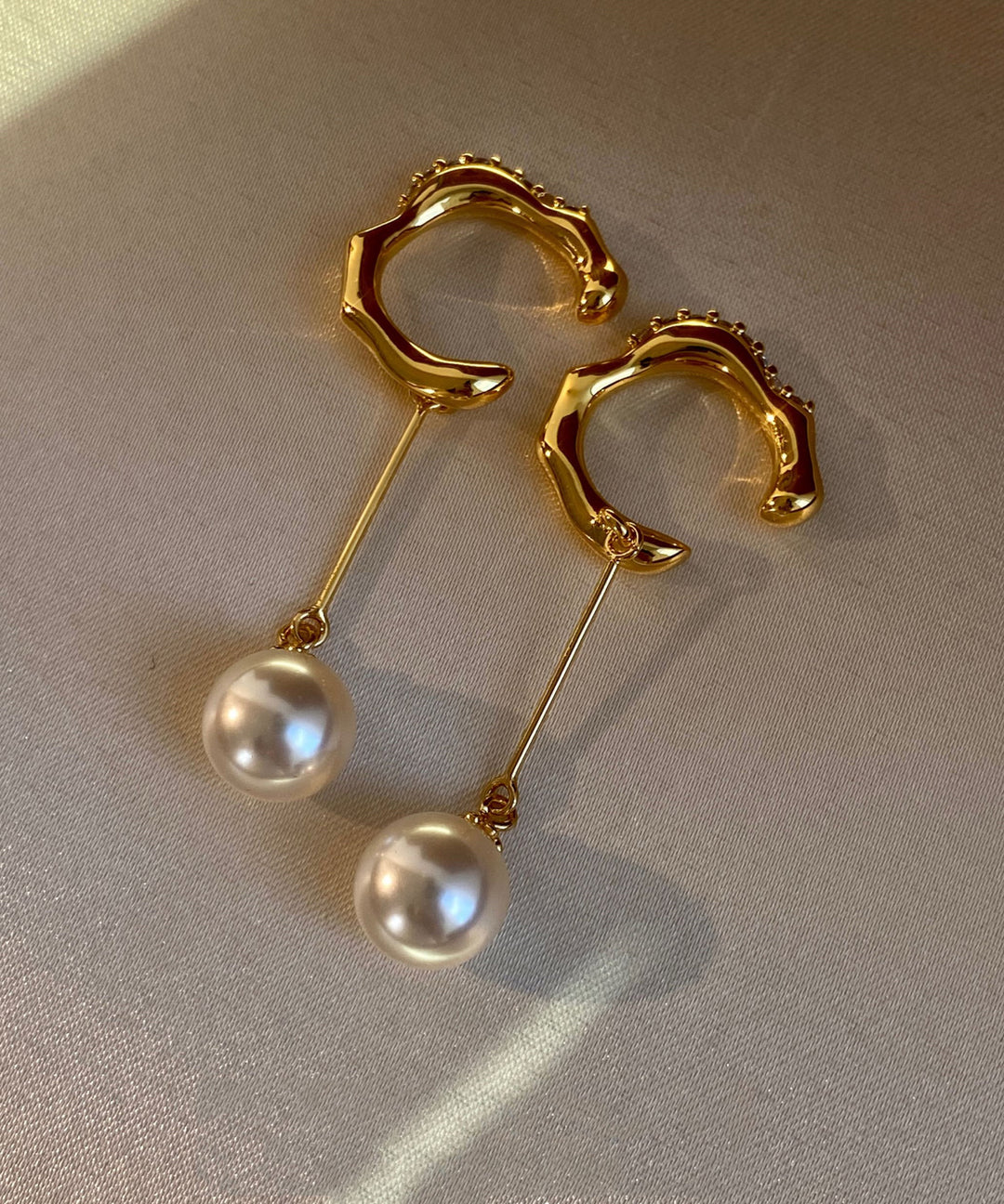 Chic Gold Zircon Pearl Tassel Drop Earrings
