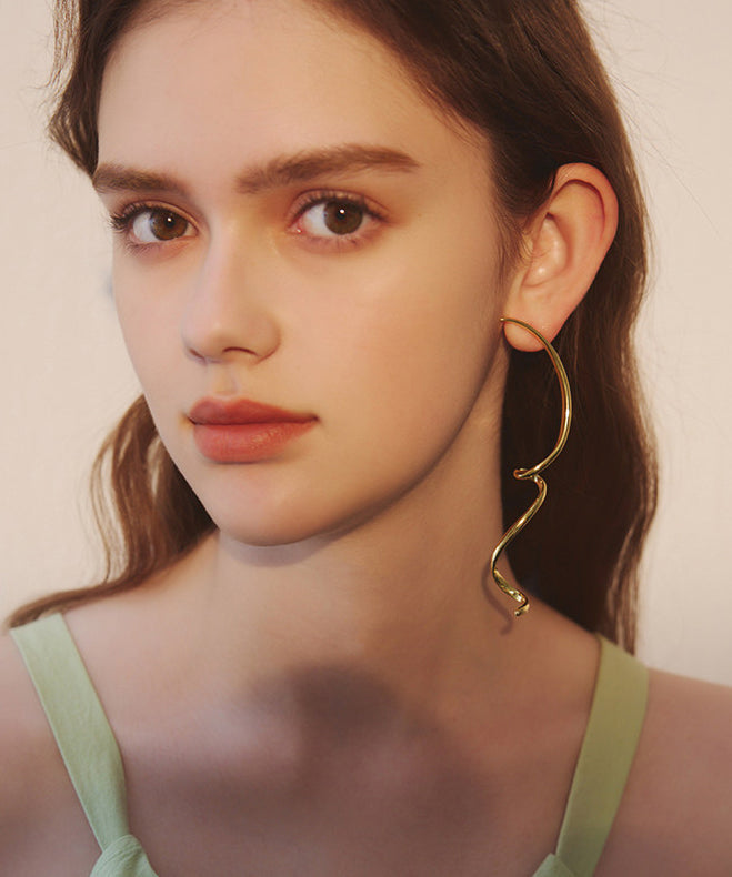 Chic Golden Low High Design Bend Design Metal Drop Earrings