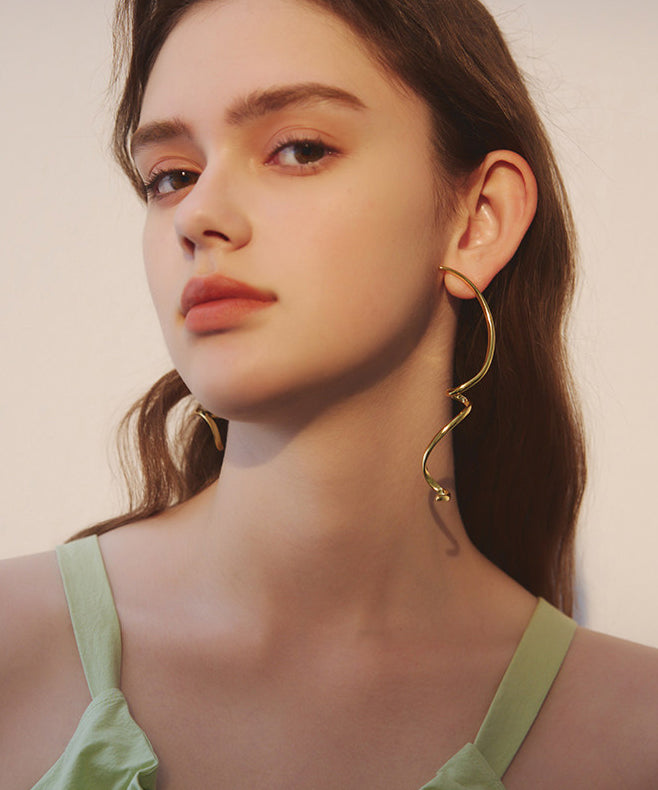 Chic Golden Low High Design Bend Design Metal Drop Earrings