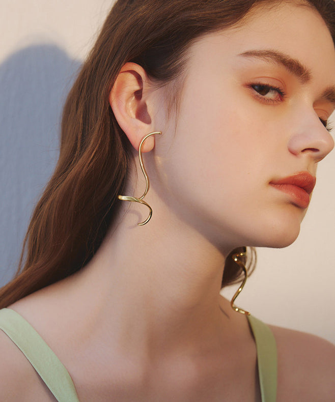 Chic Golden Low High Design Bend Design Metal Drop Earrings