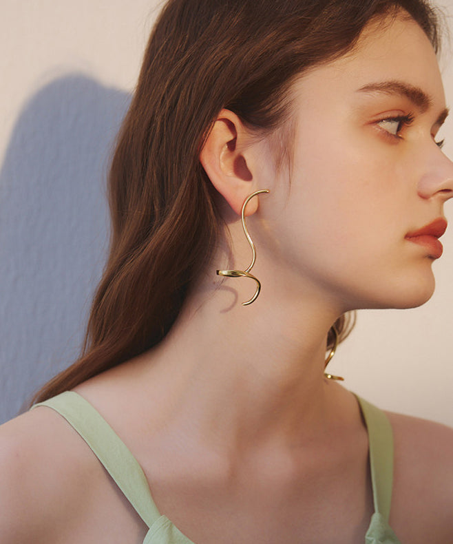 Chic Golden Low High Design Bend Design Metal Drop Earrings