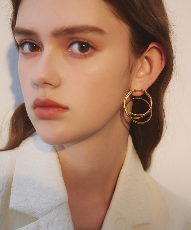 Chic Golden Rotundity Asymmetrical Design Metal Stud Earrings