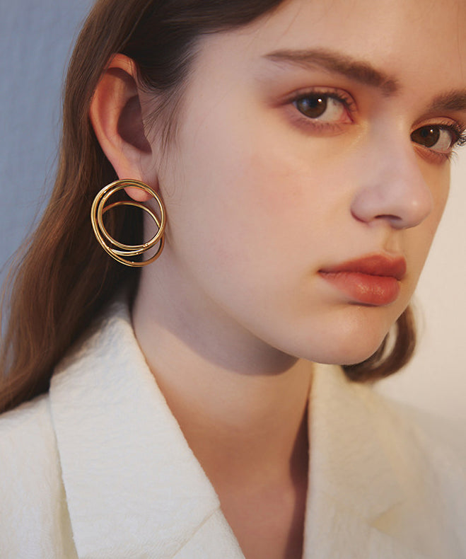 Chic Golden Rotundity Asymmetrical Design Metal Stud Earrings