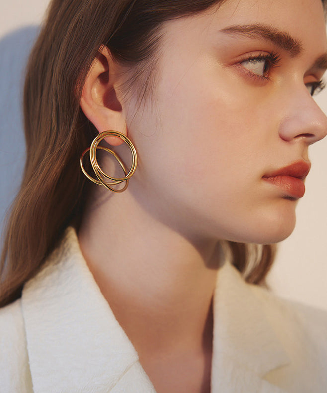 Chic Golden Rotundity Asymmetrical Design Metal Stud Earrings