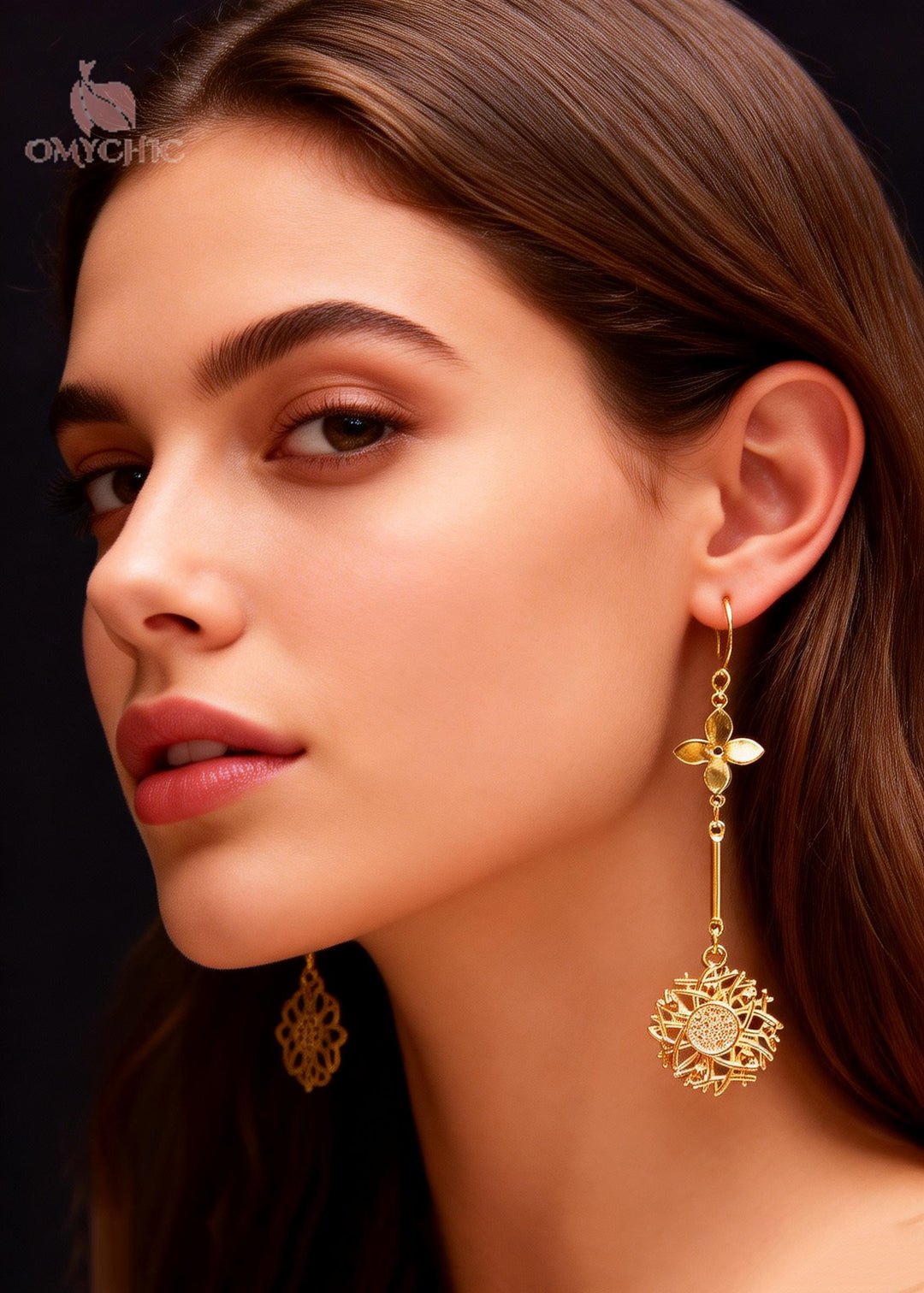 Chic Golden Sunflower Zircon Long Drop Earrings