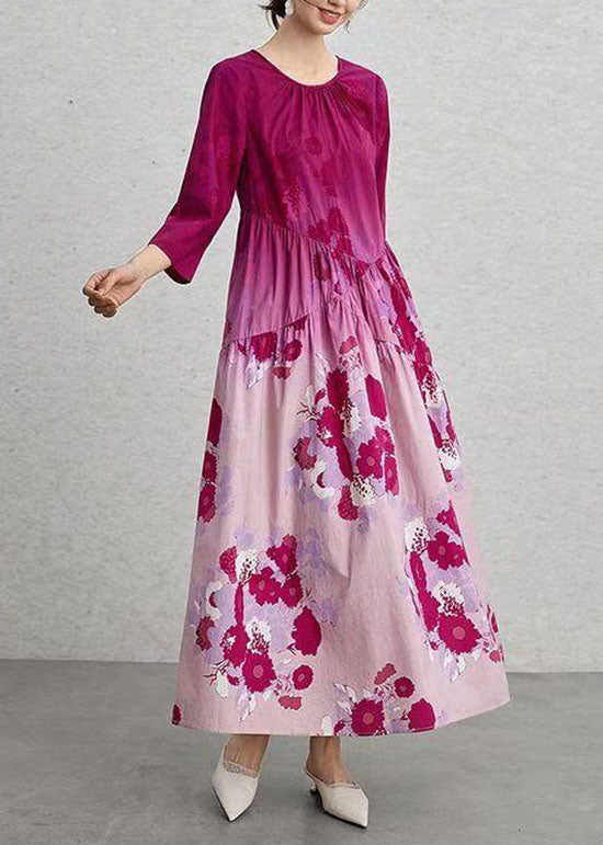 Chic Gradient Color O Neck Print Cotton Maxi Dresses Summer