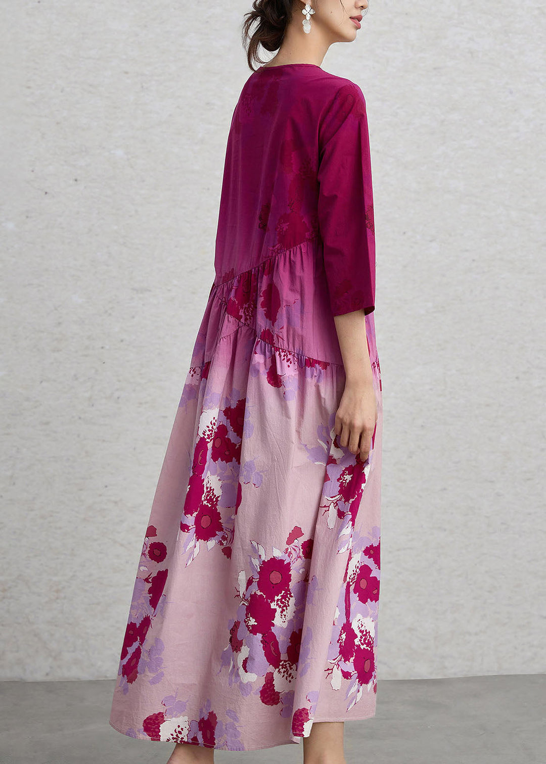 Chic Gradient Color O Neck Print Cotton Maxi Dresses Summer