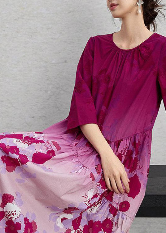 Chic Gradient Color O Neck Print Cotton Maxi Dresses Summer