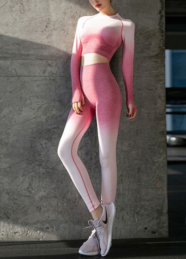 Chic Gradient Rose Butt Scrunch Yoga Set Outfit