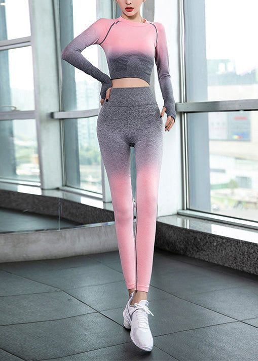Chic Gradient Rose Butt Scrunch Yoga Set Outfit