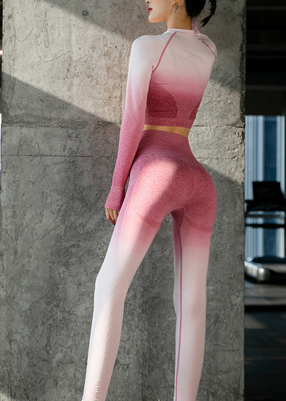 Chic Gradient Rose Butt Scrunch Yoga Set Outfit