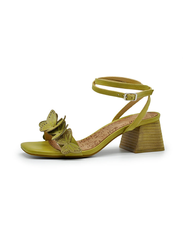 Chic Green Butterfly Splicing Chunky Heel Sandals Peep Toe