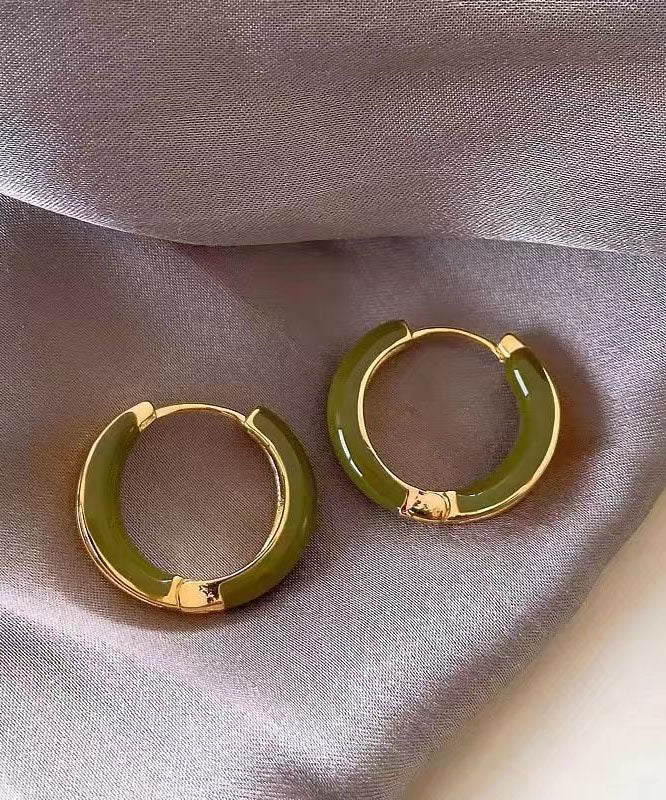 Chic Green Copper Alloy Patchwork Hoop Earring