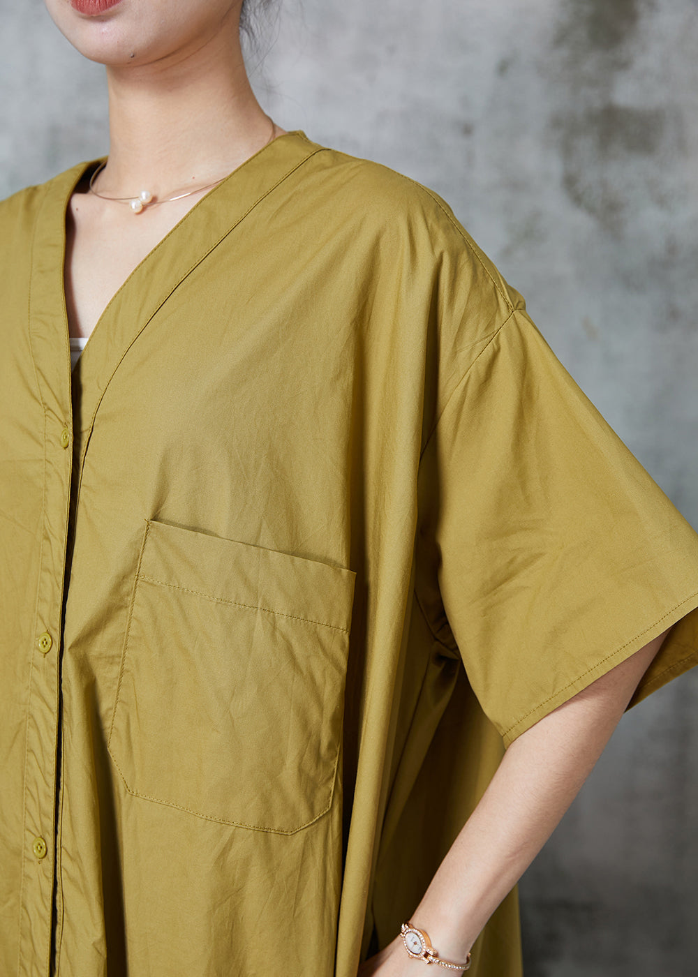 Chic Green Oversized Wrinkled Cotton Robe Dresses Summer