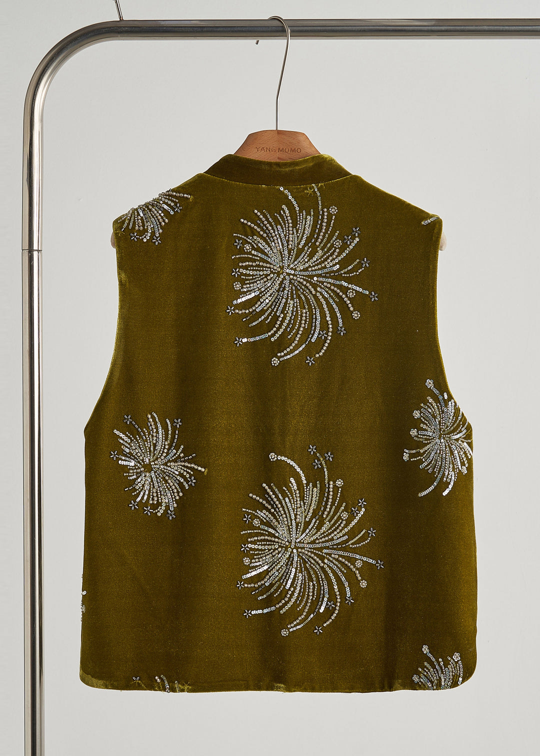 Chic Green Sequins Embroidered Silk Velvet Vest Fall