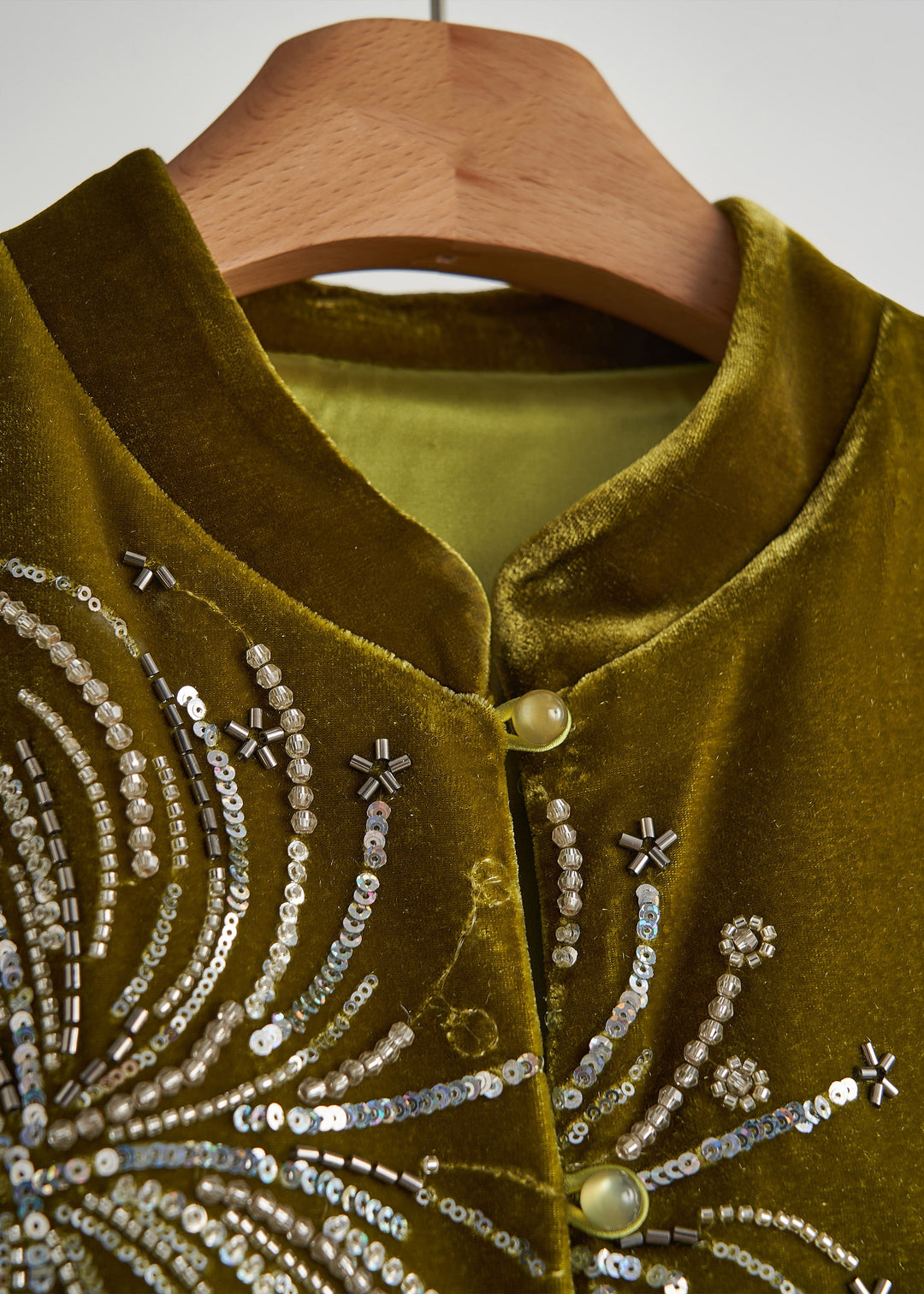 Chic Green Sequins Embroidered Silk Velvet Vest Fall