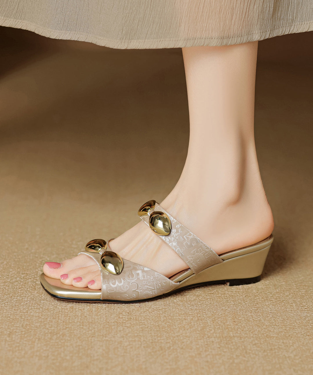 Chic Green Splicing Wedge Slide Sandals Peep Toe