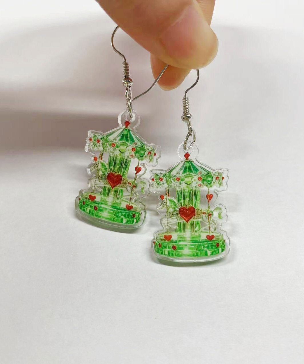 Chic Green Stainless Steel Acrylic Sale Crystal Carousel Drop Earrings