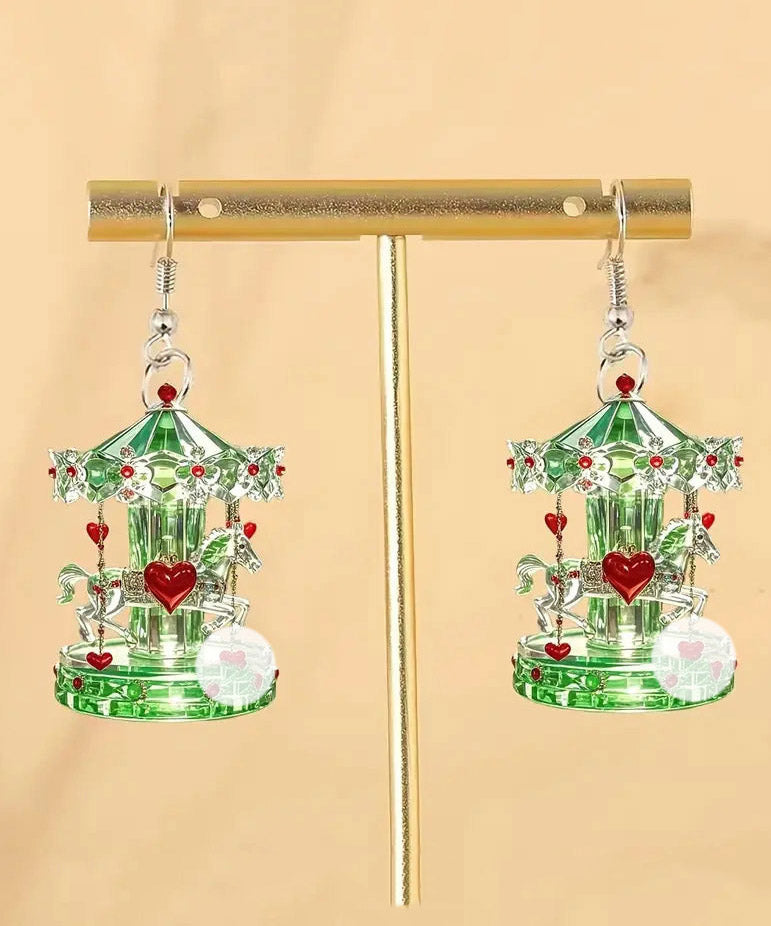 Chic Green Stainless Steel Acrylic Sale Crystal Carousel Drop Earrings