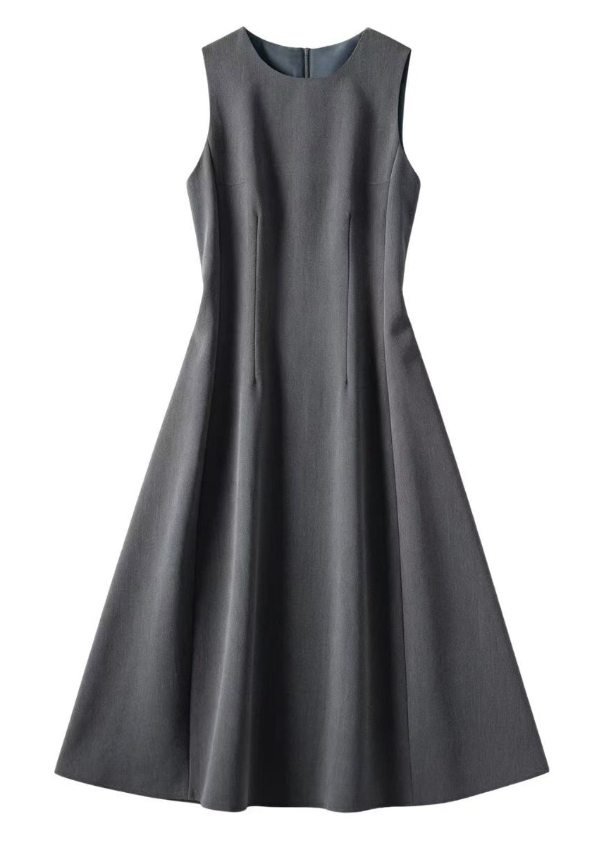 Chic Grey O-Neck Silm Cotton Work Dresses Summer