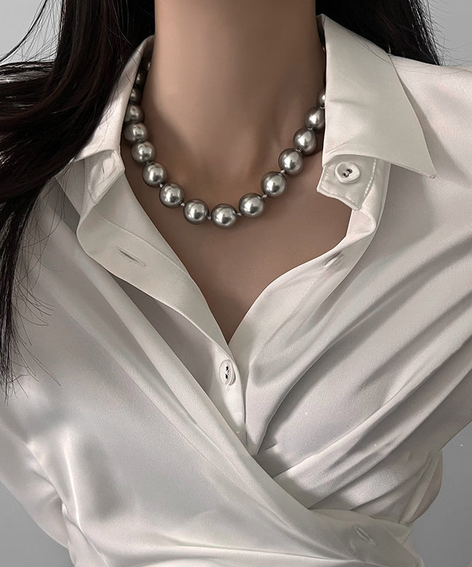 Chic Grey Pearl Original Design Collar Necklace - Omychic