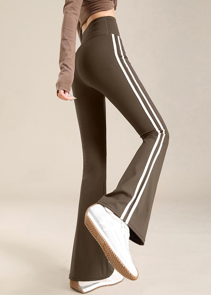 Chic Grey Striped High Waist Flare Yoga Pants