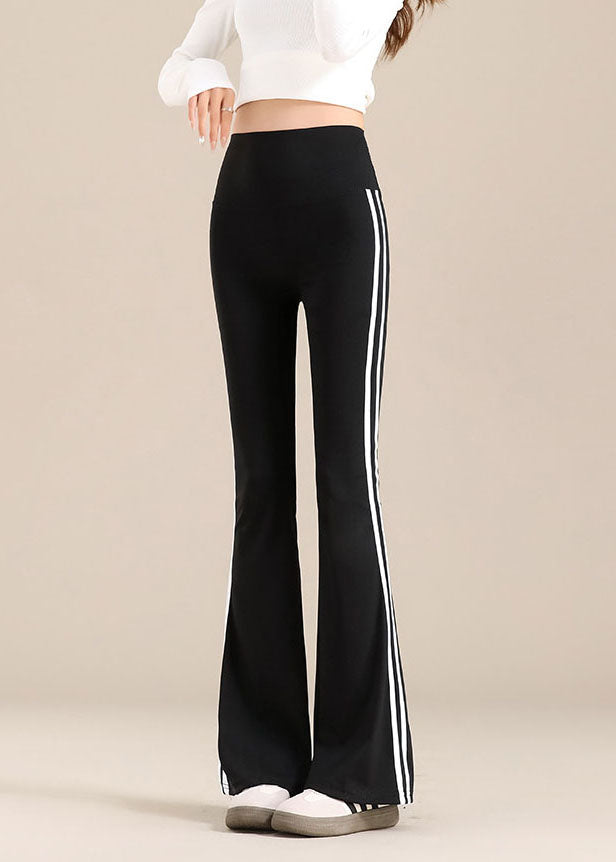 Chic Grey Striped High Waist Flare Yoga Pants