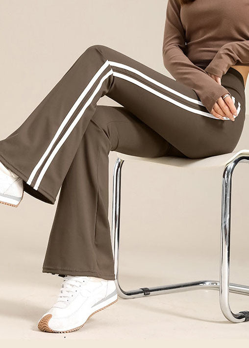 Chic Grey Striped High Waist Flare Yoga Pants