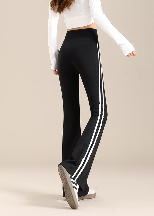 Chic Grey Striped High Waist Flare Yoga Pants