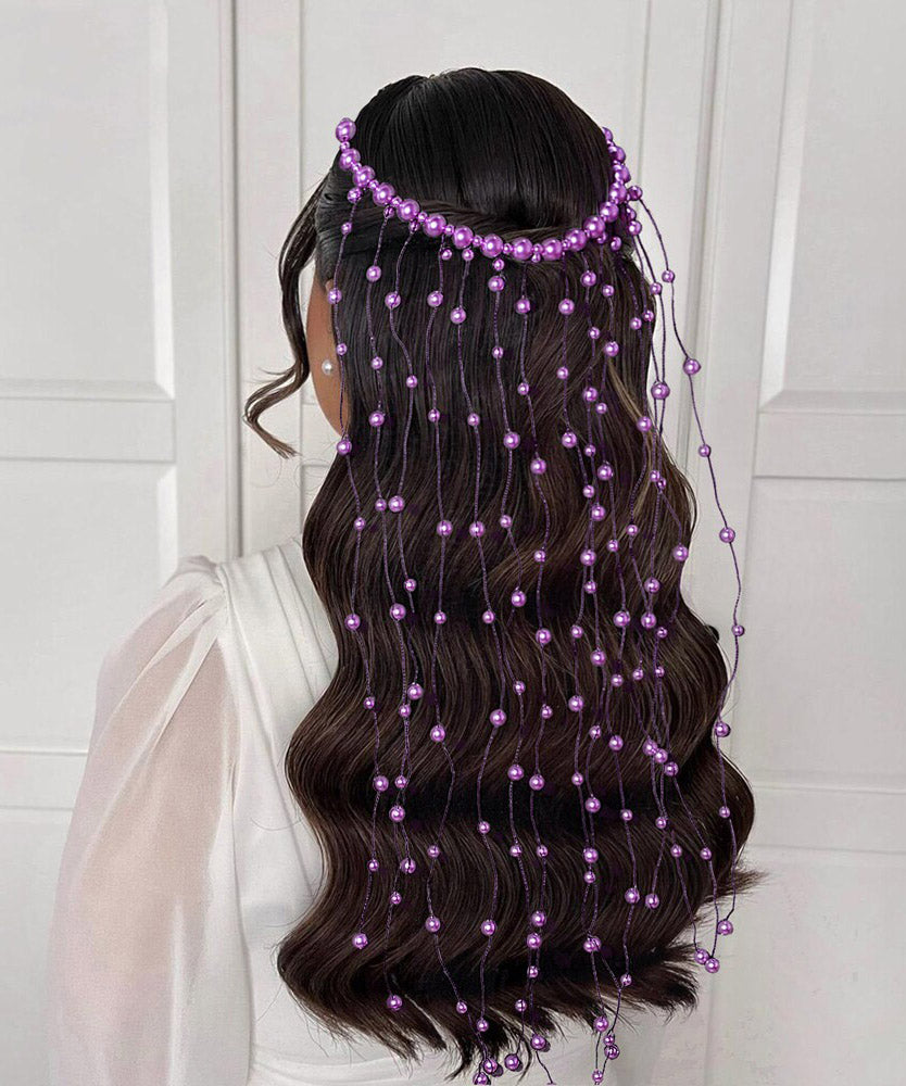 Chic Handmade Purple Pearl Tassel HairPiece