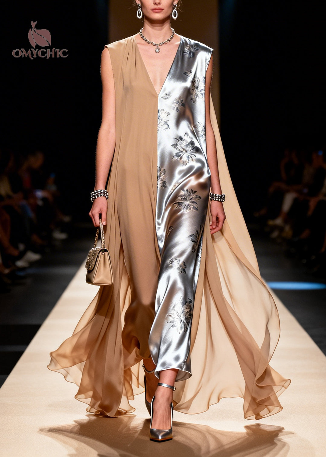 Chic Khaki Asymmetrical Patchwork Chiffon Vacation Dress Sleeveless